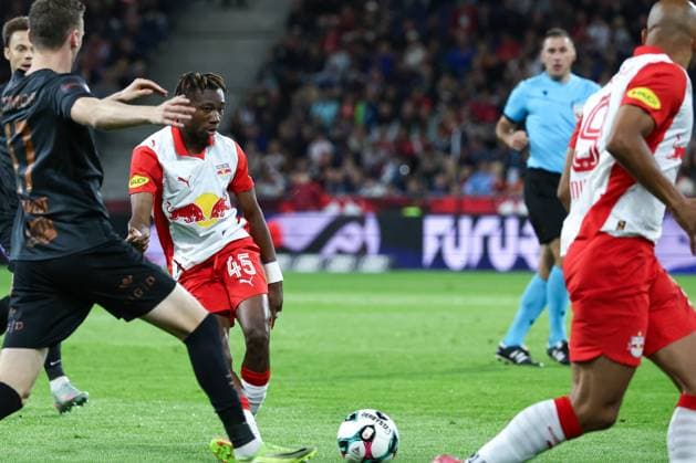 SOCCER - UEFA CL, RBS vs Brann SALZBURG,AUSTRIA,30.JUL.25 - SOCCER - UEFA Champions League, qualification, Red Bull Salzburg vs SK Brann Bergen. Image shows Dorgeles Nene (RBS).  GEPAxpictures xDavidxGeieregger
