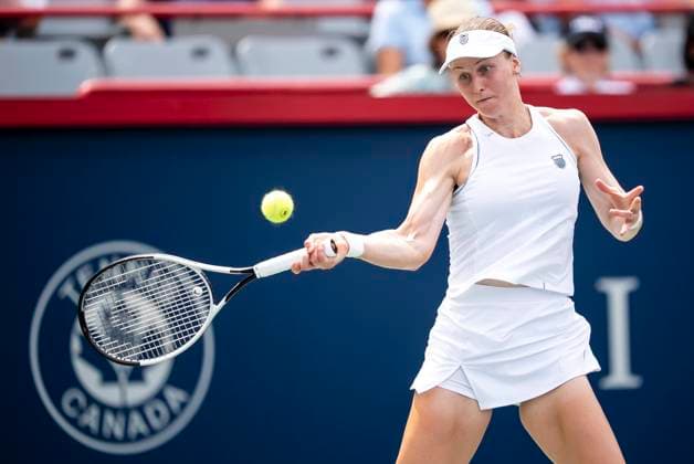 July 30, 2025, Montreal, Pq, CANADA: Liudmila Samsonova of Russia returns the ball during second round tennis action against Naomi Osaka of Japan at the National Bank Open tennis tournament in Montreal on Wednesday, July 30, 2025. Canada News - July 30, 2025  - ZUMAc35_ 20250730_zaf_c35_056 Copyright: xChristopherxKatsarovx