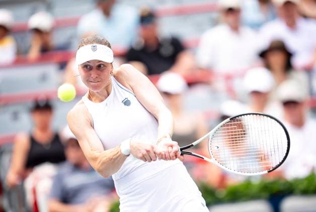 July 30, 2025, Montreal, Pq, CANADA: Liudmila Samsonova of Russia returns the ball during second round tennis action against Naomi Osaka of Japan at the National Bank Open tennis tournament in Montreal on Wednesday, July 30, 2025. Canada News - July 30, 2025  - ZUMAc35_ 20250730_zaf_c35_058 Copyright: xChristopherxKatsarovx