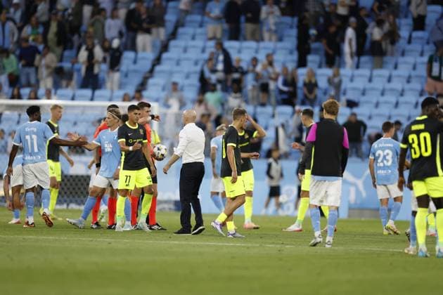 MALMÖ, SWEDEN 20250730 Players leave the pitch after Wednesdays Champions League second qualifying round soccer match between Swedens Malmö FF and Latvias RFS at Eleda Stadion, New Malmö Stadium, in Malmö, Sweden, July 30, 2025 MALMÖ SWEDEN x10600x  Copyright: xAndreasxHillergren TTx CHAMPIONS LEAGUE KVAL MALMÖ FF-RFS