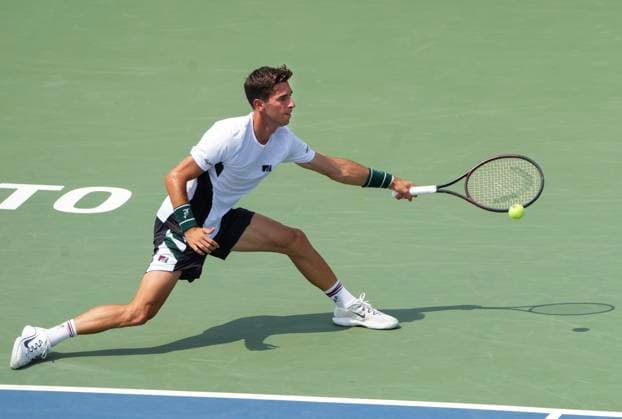 July 30, 2025, Toronto, On, CANADA: Matteo Gigante of Italy returns the ball against Gabriel Diallo of Canada during second round tennis action at the National Bank Open in Toronto on Wednesday, July 30, 2025. Canada News - July 30, 2025  - ZUMAc35_ 20250730_zaf_c35_078 Copyright: xNathanxDenettex