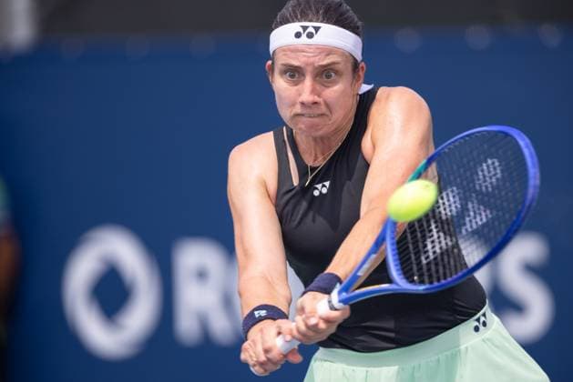 July 30, 2025, Montreal, Quebec, Canada: ANASTASIJA SEVASTOVA from Latvia back hand second set against Magda Linette (25) from poland in round of 64 at Canadian Open at IGA stadium in Montreal, Quebec, Canada on 2024-05-24 Montreal Canada - ZUMAl189 20250730_zsp_l189_011 Copyright: xYannickxLegarex
