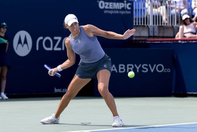 July 30, 2025, Montreal, Quebec, Canada: MADISON KEYS (6) from USA forehand in first set against Laura Siegemund (Q) from Germany in round of 64 at Canadian Open at IGA stadium in Montreal, Quebec, Canada on 2024-05-24 Montreal Canada - ZUMAl189 20250730_zsp_l189_050 Copyright: xYannickxLegarex