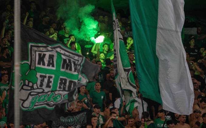 30th July 2025; Spiros Louis Olympic Stadium, Athens, Greece; UEFA Champions League Second Qualifying Round Second Leg Football, Panathinaikos versus Rangers; Panathinaikos fans celebrate after Filip Duricic of Panathinaikos scores in the 55th minute to make it 1-0  VagelisxGeorgariou
