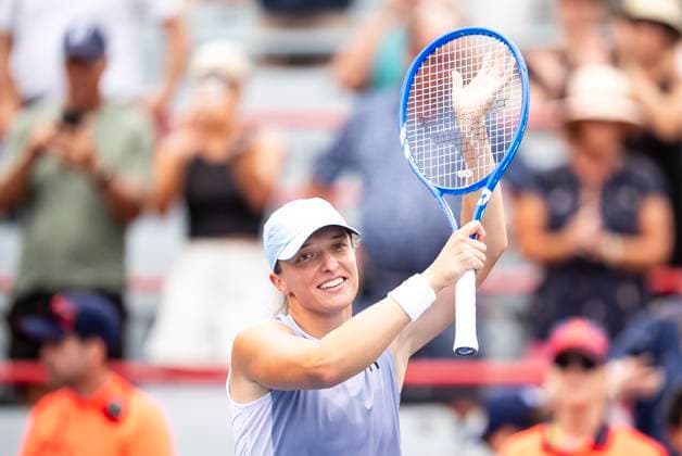July 30, 2025, Montreal, Pq, CANADA: Iga Swiatek, of Poland, celebrates after defeating Guo Hanyu, of China, during second round tennis at the National Bank Open tennis tournament in Montreal on Wednesday, July 30, 2025. Canada News - July 30, 2025  - ZUMAc35_ 20250730_zaf_c35_137 Copyright: xChristopherxKatsarovx