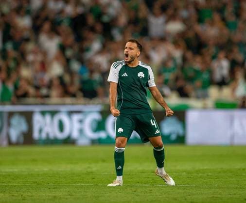 30th July 2025; Spiros Louis Olympic Stadium, Athens, Greece; UEFA Champions League Second Qualifying Round Second Leg Football, Panathinaikos versus Rangers; Pedro Chirivella of Panathinaikos celebrates after Filip Duricic of Panathinaikos goal is given after a VAR check  VagelisxGeorgariou