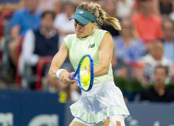 July 30, 2025, Montreal, Pq, Canada: Eugenie Bouchard of Canada hits a return to Belinda Bencic of Switzerland during second round tennis action at the National Bank Open in Montreal, Wednesday, July 30, 2025. Canada News - July 30, 2025  - ZUMAc35_ 20250730_zaf_c35_155 Copyright: xChristinnexMuschix