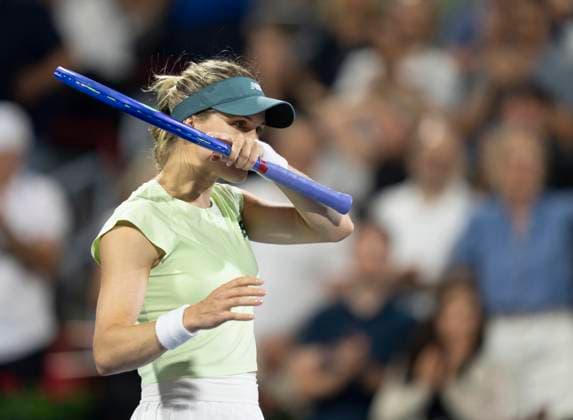 July 30, 2025, Montreal, Pq, Canada: Eugenie Bouchard of Canada reacts as she loses to Belinda Bencic of Switzerland during second round tennis action at the National Bank Open in Montreal, Wednesday, July 30, 2025. Canada News - July 30, 2025  - ZUMAc35_ 20250730_zaf_c35_168 Copyright: xChristinnexMuschix