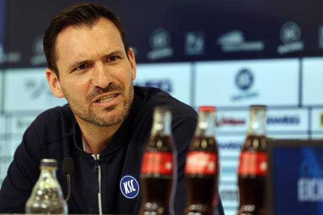 31 07 2025, xrekx, Soccer 2 Bundesliga, Karlsruher SC Press Conference v l Mario Eggimann Managing Director Sport Karlsruher SC DFL DFB REGULATIONS PROHIBIT ANY USE OF PHOTOGRAPHS as IMAGE SEQUENCES and or QUASI VIDEO Karlsruhe