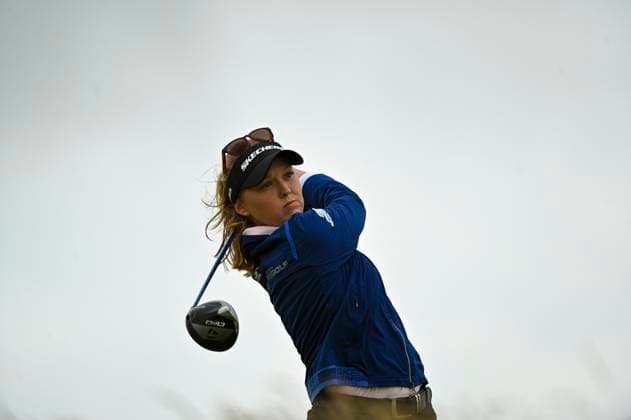 31st July 2025; Royal Porthcawl Golf Club, Porthcawl, Wales; AIG Womens Open Golf, Round 1; Brooke Henderson plays down the fairway  AledxHopkins