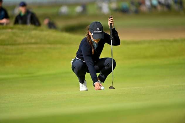 31st July 2025; Royal Porthcawl Golf Club, Porthcawl, Wales; AIG Womens Open Golf, Round 1; Aline Krauter lining up a putt  AledxHopkins