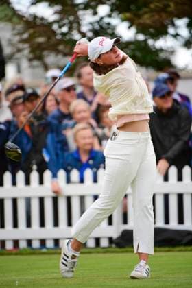 31st July 2025; Royal Porthcawl Golf Club, Porthcawl, Wales; AIG Womens Open Golf, Round 1; Darcey Harry on the 1st tee  AledxHopkins