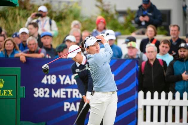 31st July 2025; Royal Porthcawl Golf Club, Porthcawl, Wales; AIG Womens Open Golf, Round 1; Jeeno Thitikul hitting her first tee shot of the round  AledxHopkins