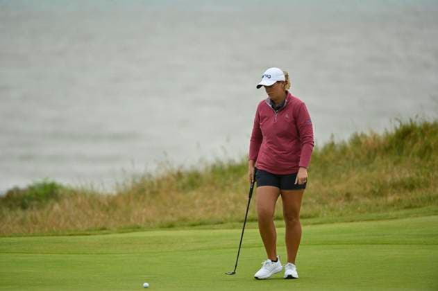31st July 2025; Royal Porthcawl Golf Club, Porthcawl, Wales; AIG Womens Open Golf, Round 1; Lauren Coughlin lining up her putt  AledxHopkins
