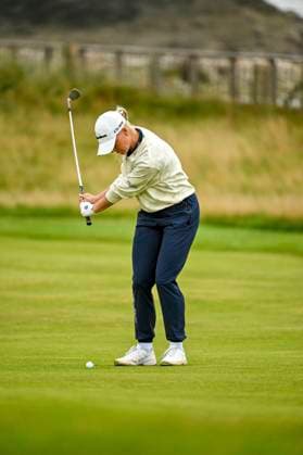 31st July 2025; Royal Porthcawl Golf Club, Porthcawl, Wales; AIG Womens Open Golf, Round 1; Charley Hull taking a chip shot to the green  AledxHopkins