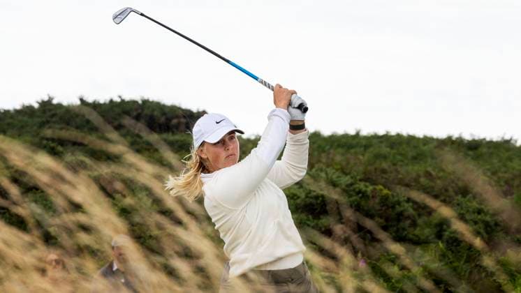 SWANSEA, WALES 20250731 Swedens Maja Stark tees off on the 16th hole during the first day of competition of the AIG Women™s Open Golf at the Royal Porthcrawl in Swansea, Wales Swansea Wales x40750x  Copyright: xChristerxHöglund TTx AIG WOMEN S OPEN