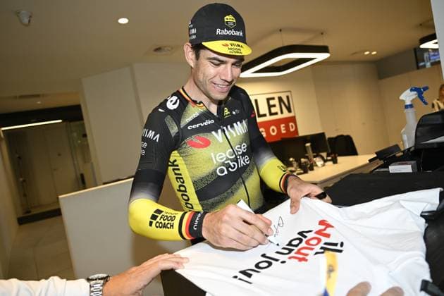 Belgian Wout van Aert of Team Visma-Lease a Bike and pictured before the Natourcriterium Herentals cycling race, in Herentals. The contest is a part of the traditional criteriums , local races in which mainly cyclists who rode the Tour de France compete. TOM GOYVAERTS TomxGoyvaerts  x130370868x