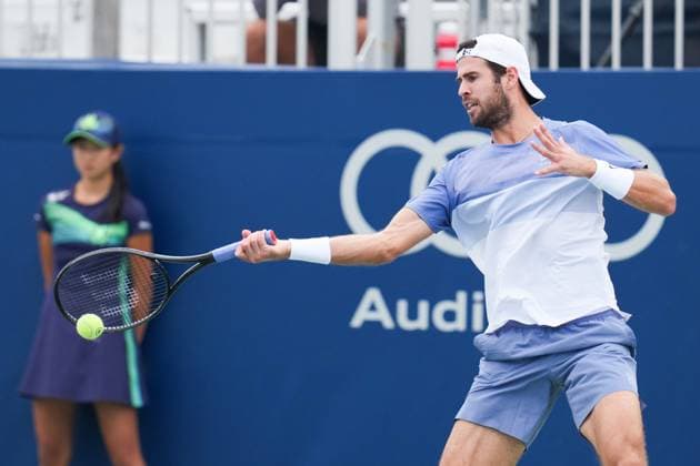 ATP, Tennis Herren Masters 1000 National Bank Open Toronto Presented by Rogers 2025 - Day 6 Karen Khachanov of Russia plays a forehand against Emilio Nava of the United States during the Men s Singles third round match on day 6 of the ATP Masters 1000 National Bank Open at Sobeys Stadium. on July 31, 2025 in Toronto, Canada. (Photo by Leonardo Ramirez Eyepix Group) Copyright: xLeonardoxRamirezx xEyepixxGroupx LR-31072025-02898