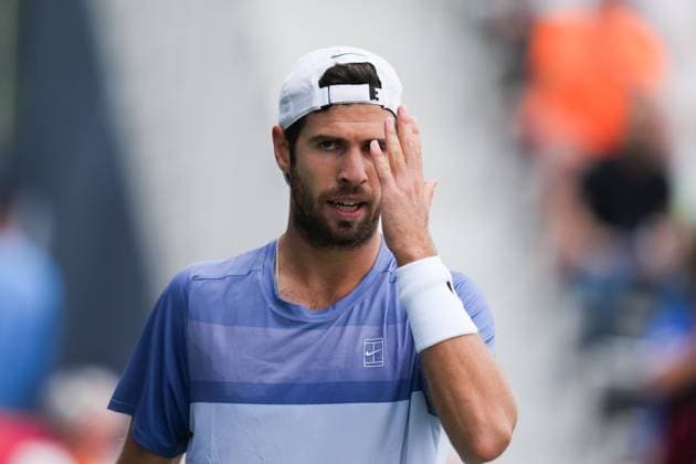 ATP, Tennis Herren Masters 1000 National Bank Open Toronto Presented by Rogers 2025 - Day 6 Karen Khachanov of Russia looks on Emilio Nava of the United States during the Men s Singles third round match on day 6 of the ATP Masters 1000 National Bank Open at Sobeys Stadium. on July 31, 2025 in Toronto, Canada. (Photo by Leonardo Ramirez Eyepix Group) Copyright: xLeonardoxRamirezx xEyepixxGroupx LR-31072025-03531