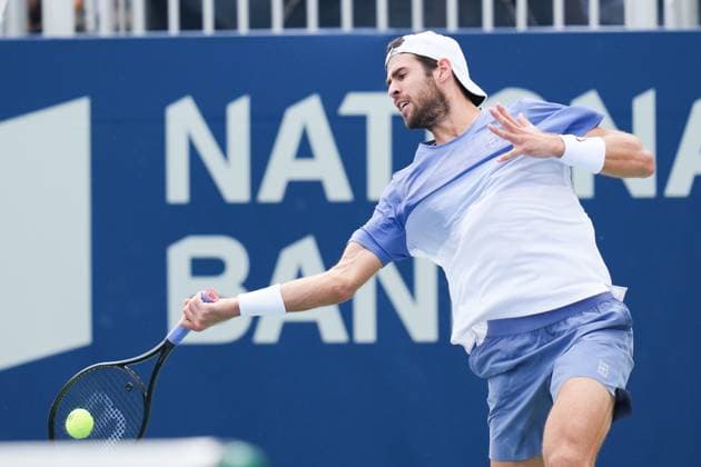 ATP, Tennis Herren Masters 1000 National Bank Open Toronto Presented by Rogers 2025 - Day 6 Karen Khachanov of Russia plays a forehand Emilio Nava of the United States during the Men s Singles third round match on day 6 of the ATP Masters 1000 National Bank Open at Sobeys Stadium. on July 31, 2025 in Toronto, Canada. (Photo by Leonardo Ramirez Eyepix Group) Copyright: xLeonardoxRamirezx xEyepixxGroupx LR-31072025-03308