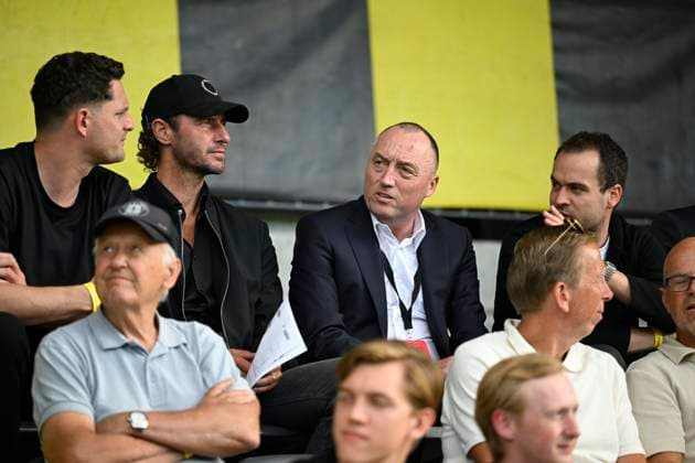BK Hacken v RSC Anderlecht - UEFA Europa League GOTHENBURG, SWEDEN - JULY 31 : Vandenhaute Wouter President of RSC Anderlecht, Dochy Thibault Techical Director of RSC Anderlecht, Renard Olivier Sports Director of RSC Anderlecht and Borguet Tim CEO Sports of RSC Anderlecht pictured during the UEFA Europa League 2025 26 second qualifying round second leg between BK Hacken and RSC Anderlecht on July 31, 2025 in Gothenburg, Sweden, 31 07 2025 Gothenburg Sweden  Copyright: xNicoxVereeckenx