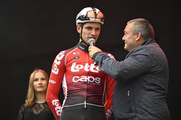 Belgian Brent Van Moer of Lotto Cycling Team pictured before the Natourcriterium Herentals cycling race, Thursday 31 July 2025 in Herentals. The contest is a part of the traditional criteriums , local races in which mainly cyclists who rode the Tour de France compete. TOM GOYVAERTS TomxGoyvaerts  x130372961x