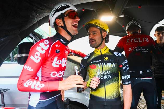 Cycling Criterium Herentals HERENTALS, BELGIUM - JULY 31 :Van Moer Brent (BEL) of Lotto Cycling Team and Campenaerts Victor (BEL) of Team Visma - Lease a Bike during Herentals Fietst an after Tour Criterium in Herentals. On July 31, 2025 in Herentals, Belgium, 31 07 2025 Herentals Belgium  Copyright: xGvgx