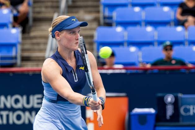 July 31, 2025, Montreal, Quebec, Canada: SUSAN LAMENS from Netherland forehand in second set against Lin Zhu from China in round of 32 at Canadian Open at IGA stadium in Montreal, Quebec, Canada on 2025-07-31 Montreal Canada - ZUMAl189 20250731_zsp_l189_027 Copyright: xYannickxLegarex