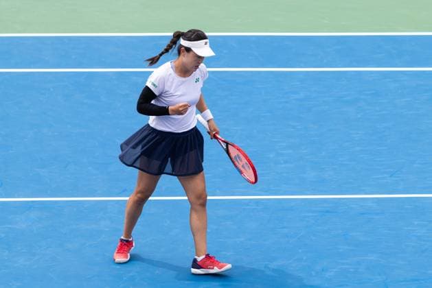 July 31, 2025, Montreal, Quebec, Canada: LIN ZHU from China reaction in first set against Susan Lamens from Netherland in round of 32 at Canadian Open at IGA stadium in Montreal, Quebec, Canada on 2025-07-31 Montreal Canada - ZUMAl189 20250731_zsp_l189_036 Copyright: xYannickxLegarex
