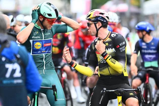 Cycling Criterium Herentals HERENTALS, BELGIUM - JULY 31 : Van Aert Wout (BEL) of Team Visma - Lease a Bike, Milan Jonathan (BEL) of Lidl - Trek at the start line during Herentals Fietst an after Tour Criterium in Herentals. On July 31, 2025 in Herentals, Belgium, 31 07 2025 Herentals Belgium  Copyright: xGvgx