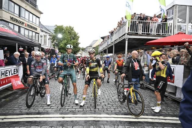 The pack of riders pictured in action during the Natourcriterium Herentals cycling race, Thursday 31 July 2025 in Herentals. The contest is a part of the traditional criteriums , local races in which mainly cyclists who rode the Tour de France compete. TOM GOYVAERTS TomxGoyvaerts  x130379312x