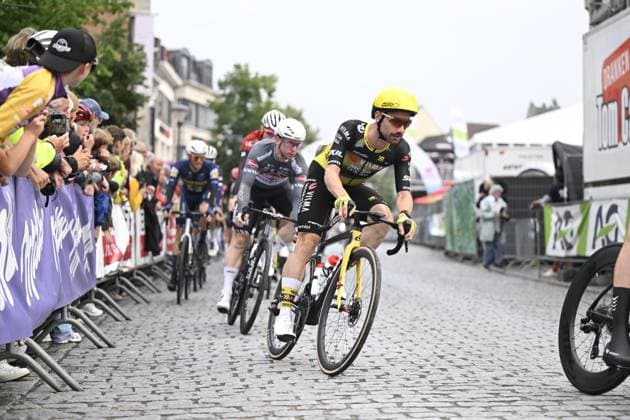 The pack of riders pictured in action during the Natourcriterium Herentals cycling race, Thursday 31 July 2025 in Herentals. The contest is a part of the traditional criteriums , local races in which mainly cyclists who rode the Tour de France compete. TOM GOYVAERTS TomxGoyvaerts  x130379359x