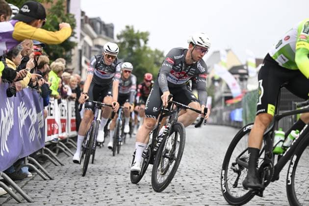 Australian Kaden Groves of Alpecin-Deceuninck pictured in action during the Natourcriterium Herentals cycling race, Thursday 31 July 2025 in Herentals. The contest is a part of the traditional criteriums , local races in which mainly cyclists who rode the Tour de France compete. TOM GOYVAERTS TomxGoyvaerts  x130379449x