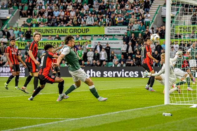 Hibernian v FC Midtjylland UEFA Europa League Kieron Bowie of Hibernian™s goal is ruled out during the UEFA Europa League Second Qualifying Round Second Leg match at Easter Road, Edinburgh UK Newspapers OUT Copyright: xJamiexJohnstonx FIL-22025-0047