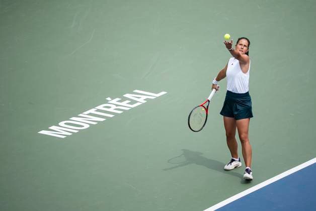 July 31, 2025, Montreal, Pq, CANADA: Daria Kasatkina, of Australia, serves the ball against Marta Kostyuk, of Ukraine, during third round tennis action at the National Bank Open tennis tournament in Montreal on Thursday, July 31, 2025. Canada News - July 31, 2025 - ZUMAc35_ 20250731_zaf_c35_045 Copyright: xChristopherxKatsarovx