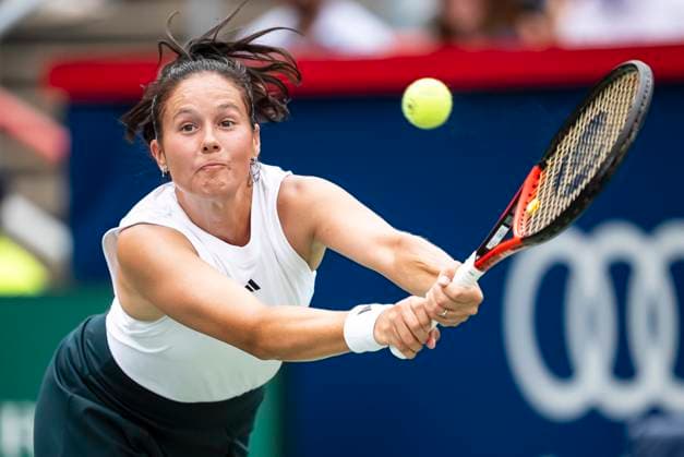 July 31, 2025, Montreal, Pq, CANADA: Daria Kasatkina, of Australia, hits a return against Marta Kostyuk, of Ukraine, during third round tennis action at the National Bank Open tennis tournament in Montreal on Thursday, July 31, 2025. Canada News - July 31, 2025 - ZUMAc35_ 20250731_zaf_c35_056 Copyright: xChristopherxKatsarovx