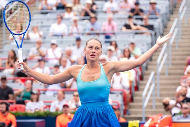 July 31, 2025, Montreal, Pq, CANADA: Marta Kostyuk, of Ukraine, reacts during third round tennis action against Daria Kasatkina, of Australia, at the National Bank Open tennis tournament in Montreal on Thursday, July 31, 2025. Canada News - July 31, 2025 - ZUMAc35_ 20250731_zaf_c35_060 Copyright: xChristopherxKatsarovx