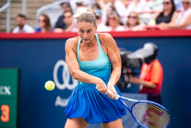 July 31, 2025, Montreal, Pq, CANADA: Marta Kostyuk, of Ukraine, hits a return against Daria Kasatkina, of Australia, during third round tennis action at the National Bank Open tennis tournament in Montreal on Thursday, July 31, 2025. Canada News - July 31, 2025 - ZUMAc35_ 20250731_zaf_c35_077 Copyright: xChristopherxKatsarovx