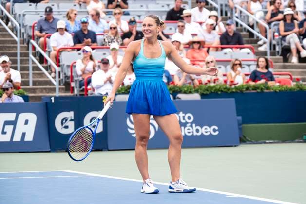 July 31, 2025, Montreal, Pq, CANADA: Marta Kostyuk, of Ukraine, reacts during third round tennis action against Daria Kasatkina, of Australia, at the National Bank Open tennis tournament in Montreal on Thursday, July 31, 2025. Canada News - July 31, 2025 - ZUMAc35_ 20250731_zaf_c35_080 Copyright: xChristopherxKatsarovx