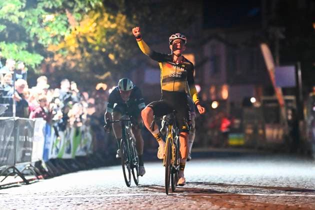 Cycling Criterium Herentals HERENTALS, BELGIUM - JULY 31 : Van Aert Wout (BEL) of Team Visma - Lease a Bike celebrating his victory during Herentals Fietst an after Tour Criterium in Herentals. On July 31, 2025 in Herentals, Belgium, 31 07 2025 Herentals Belgium  Copyright: xGvgx