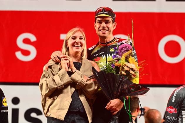 Cycling Criterium Herentals HERENTALS, BELGIUM - JULY 31 : Van Aert Wout (BEL) of Team Visma - Lease a Bike and his wife De Bie Sarah (BEL) on the podium during Herentals Fietst an after Tour Criterium in Herentals. On July 31, 2025 in Herentals, Belgium, 31 07 2025 Herentals Belgium  Copyright: xGvgx