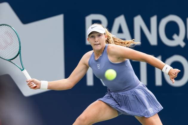 July 31, 2025, Montreal, Quebec, Canada: MIRA ANDREEVA (4) forehand in first set against McCartney Kessler (28) from USA in round of 32 at Canadian Open at IGA stadium in Montreal, Quebec, Canada on 2025-07-31 Montreal Canada - ZUMAl189 20250731_zsp_l189_054 Copyright: xYannickxLegarex