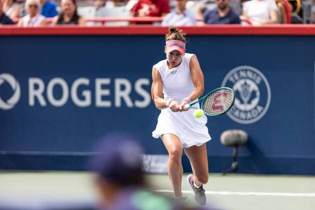 July 31, 2025, Montreal, Quebec, Canada: VERONIKA KUDERMETOVA back hand in first set against Coco Gauff (1) from USA in round of 32 at Canadian Open at IGA stadium in Montreal, Quebec, Canada on 2025-07-31 Montreal Canada - ZUMAl189 20250731_zsp_l189_072 Copyright: xYannickxLegarex