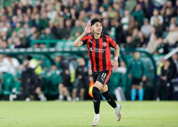 Hibernian v FC Midtjylland UEFA Europa League Dar’o Osorio of FC Midtjylland celebrates scoring his teams first goal during the UEFA Europa League Second Qualifying Round Second Leg match at Easter Road, Edinburgh UK Newspapers OUT Copyright: xFredxPalmerx FIL-22024-0105