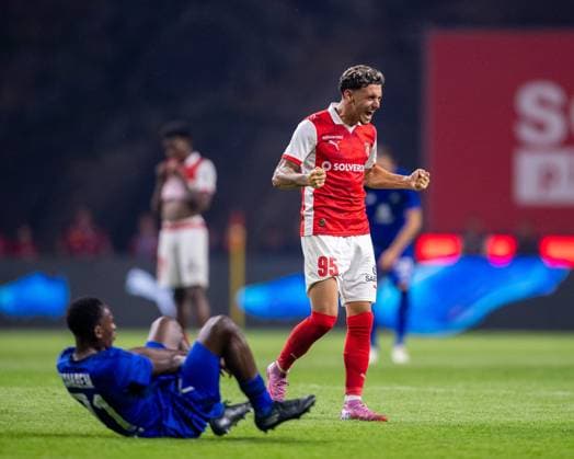 July 31, 2025, Braga, Braga, Portugal: SANDRO VIDIGAL from SC Braga celebrating the team passing for the next stage during the UEFA Europe League 2025 26 qualification round 2 match between SC Braga and PFK Levski Sofia at Estadio Municipal de Braga on July 31, 2025 in Braga, Portugal. Braga Portugal - ZUMAl192 20250731_zsp_l192_087 Copyright: xMiguelxLemosx