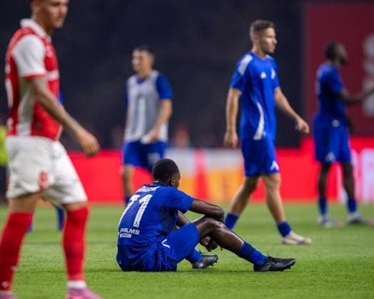 July 31, 2025, Braga, Braga, Portugal: OLIVER KAMDEM from PEC Levski Sofia after the game finished and his team eliminated during the UEFA Europe League 2025 26 qualification round 2 match between SC Braga and PFK Levski Sofia at Estadio Municipal de Braga on July 31, 2025 in Braga, Portugal. Braga Portugal - ZUMAl192 20250731_zsp_l192_089 Copyright: xMiguelxLemosx