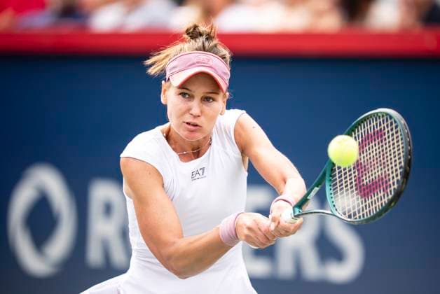 July 31, 2025, Montreal, Pq, CANADA: Veronika Kudermetova returns a shot during third round tennis action against Coco Gauff of the United States at the National Bank Open tennis tournament in Montreal on Thursday, July 31, 2025. Canada News - July 31, 2025  - ZUMAc35_ 20250731_zaf_c35_101 Copyright: xChristopherxKatsarovx