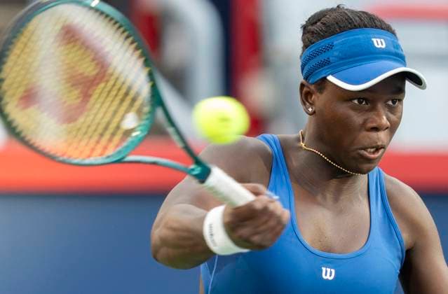 July 31, 2025, Montreal, Pq, Canada: Victoria Mboko of Canada hits a return to Marie Bouzkova of Czechia during third round tennis action at the National Bank Open in Montreal, Thursday, July 31, 2025. Canada News - July 31, 2025  - ZUMAc35_ 20250731_zaf_c35_122 Copyright: xChristinnexMuschix