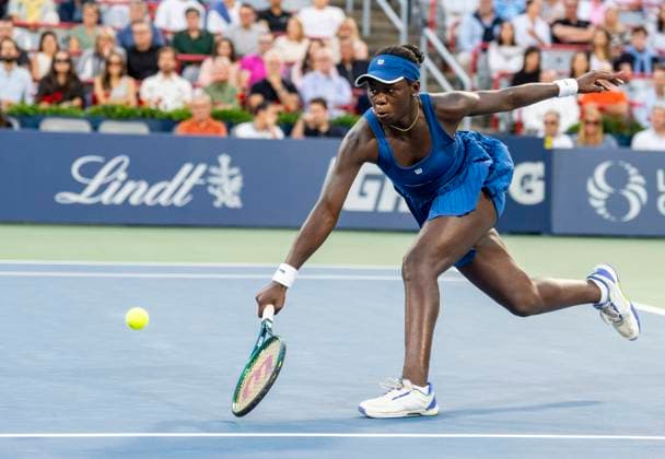 July 31, 2025, Montreal, Pq, Canada: Victoria Mboko of Canada hits a return to Marie Bouzkova of Czechia during third round tennis action at the National Bank Open in Montreal, Thursday, July 31, 2025. Canada News - July 31, 2025  - ZUMAc35_ 20250731_zaf_c35_132 Copyright: xChristinnexMuschix