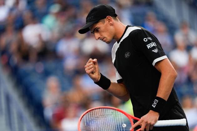 National Bank Open 2025 - Day 6 TORONTO, CANADA - JULY 31: Matteo Arnaldi of Italy celebrates after a point against Alexander Zverev of Germany on day six of the 2025 National Bank Open at Sobeys Stadium in Toronto, Ontario, Canada on July 31, 2025. Mert Alper Dervis Anadolu Ontario Canada. Editorial use only. Please get in touch for any other usage.  Copyright: x2025xAnadoluxMertxAlperxDervisx
